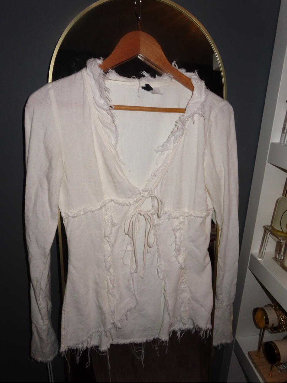 H&M Tie Front Cream Linen Top